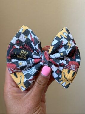 Kids Smiley Pattern Bow Hair Clip - Multi-Color handmade -clip 4 inch